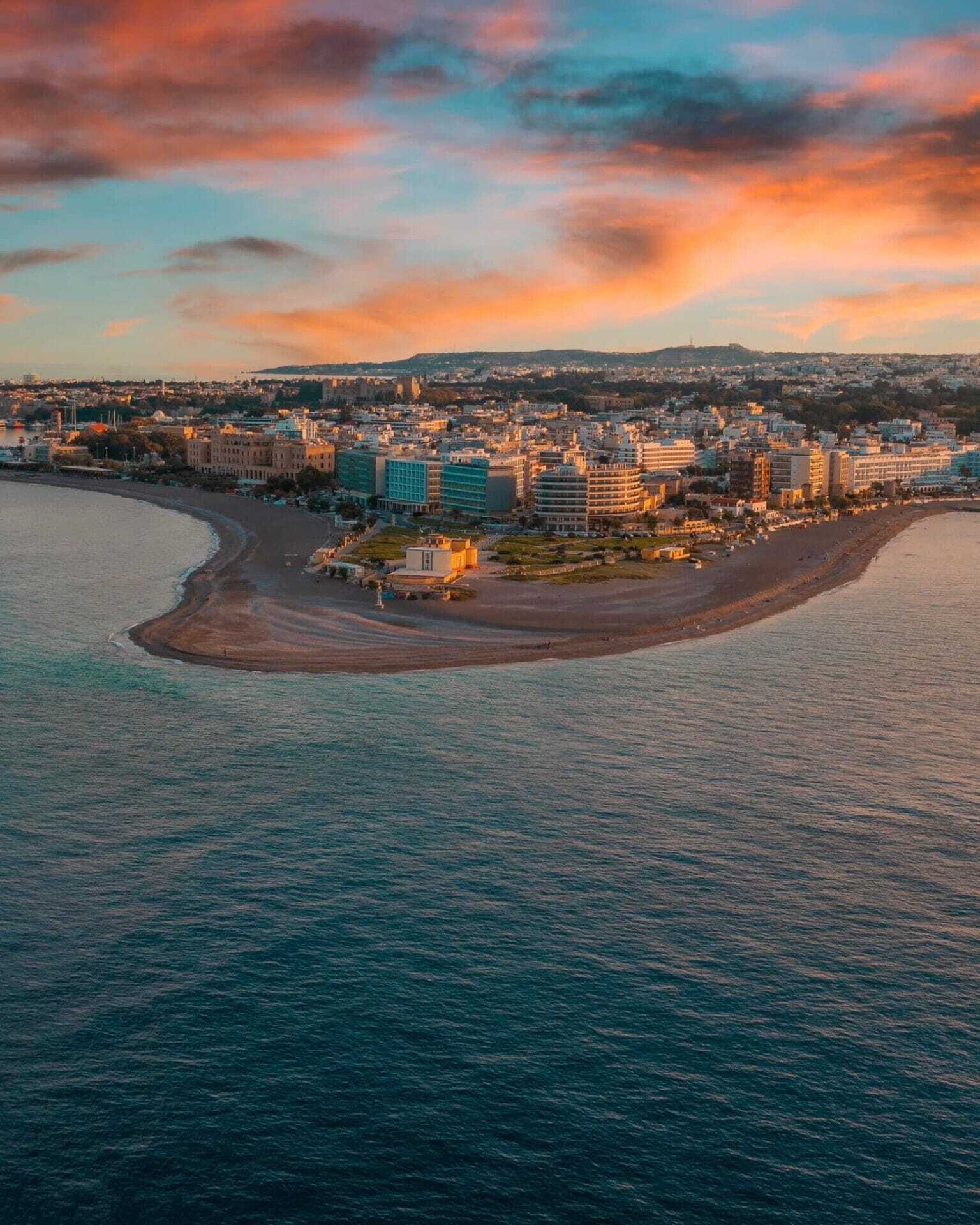gold hour old town rhodes Kolymbia sea lines
