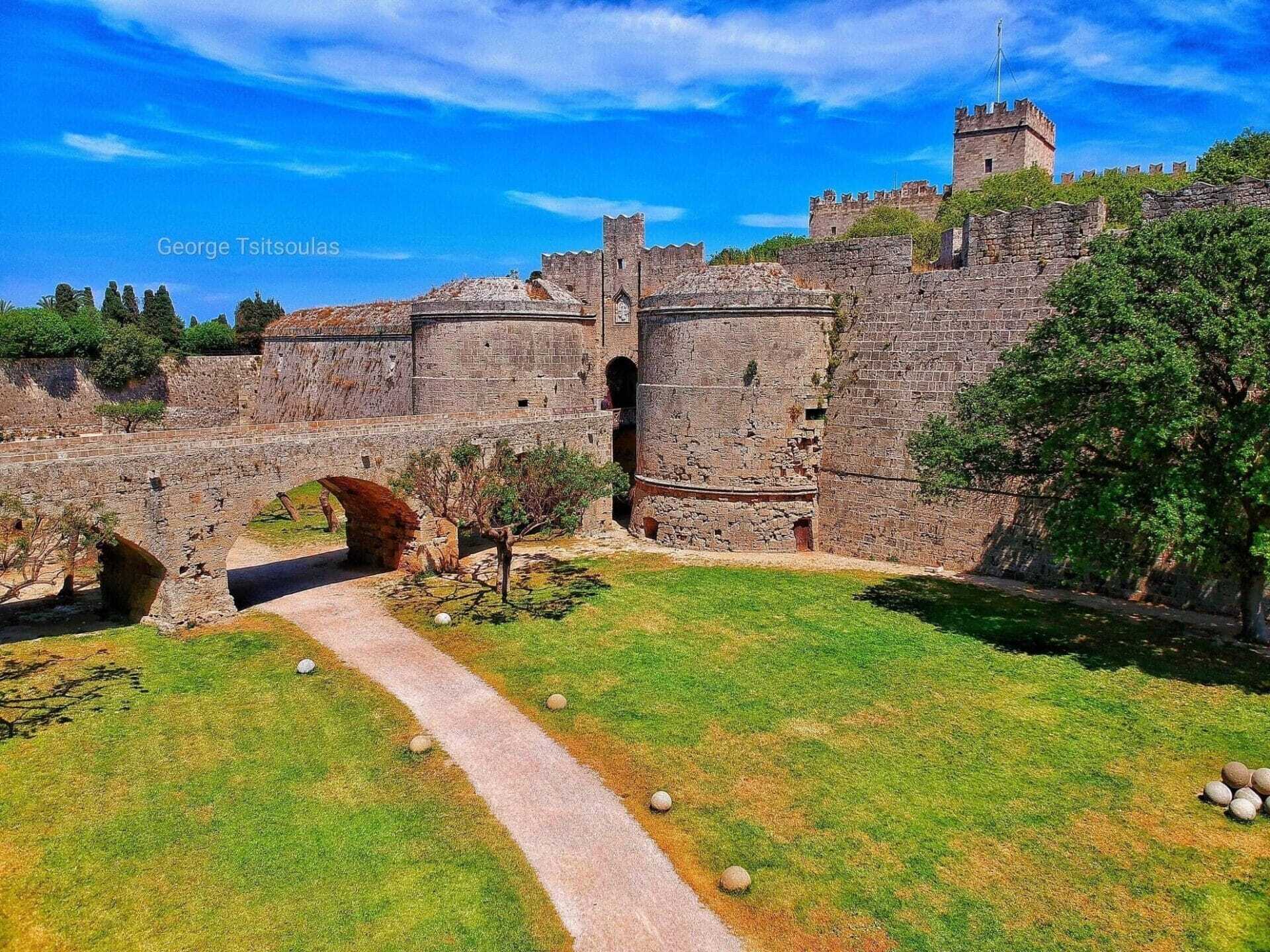 walls of old town rhodes Kolymbia sea lines
