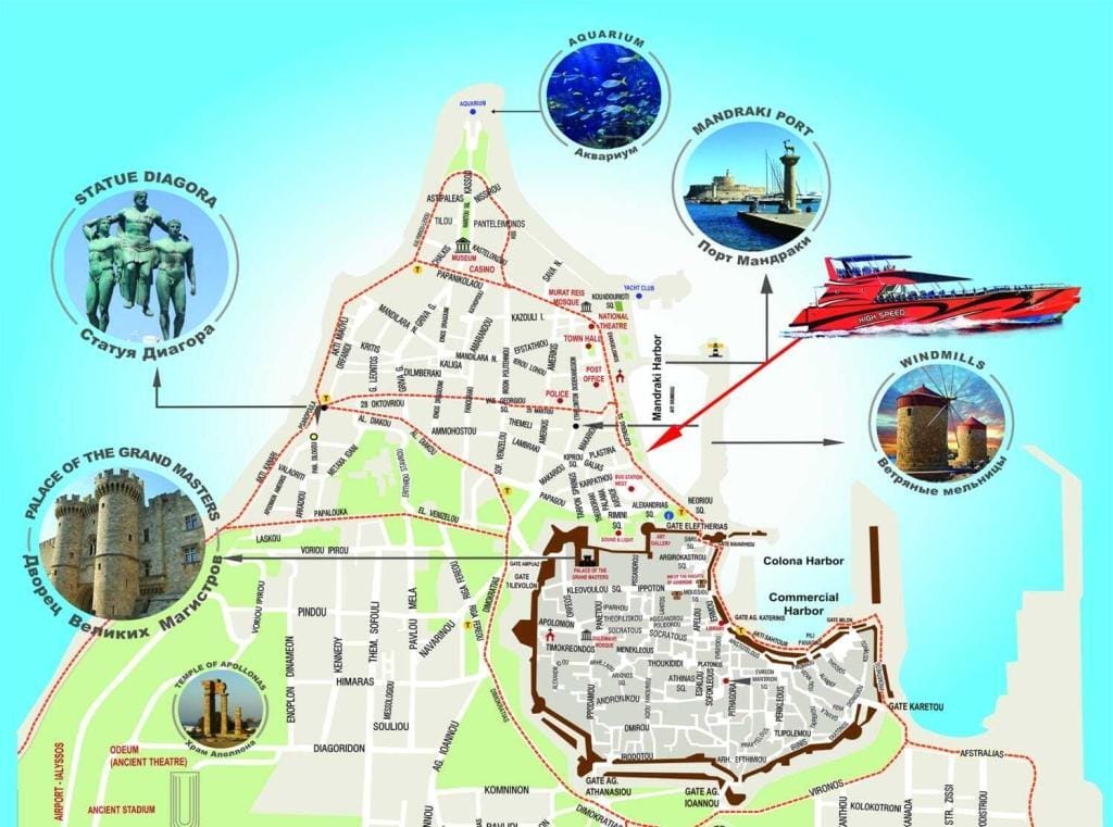 map - Kolymbia Sea Lines map of Rhodos town